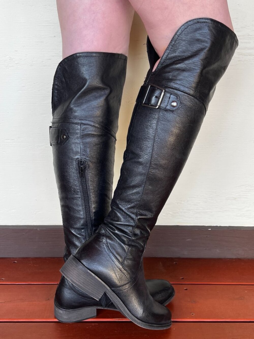 Steve Madden Black Leather Over The Knee Riding Boots Size 9 - Picture 7 of 10